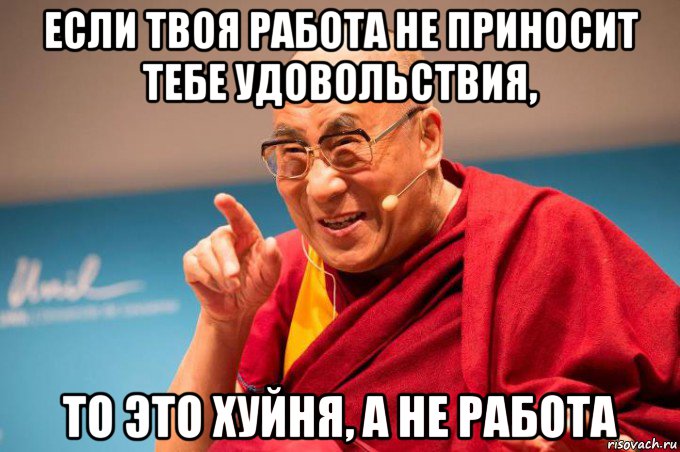 если твоя работа не приносит тебе удовольствия, то это хуйня, а не работа, Мем Далай Лама