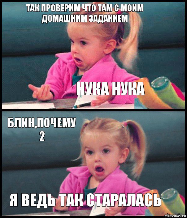 Так проверим что там с моим домашним заданием Нука нука Блин,почему 2 Я ведь так старалась, Комикс  Возмущающаяся девочка