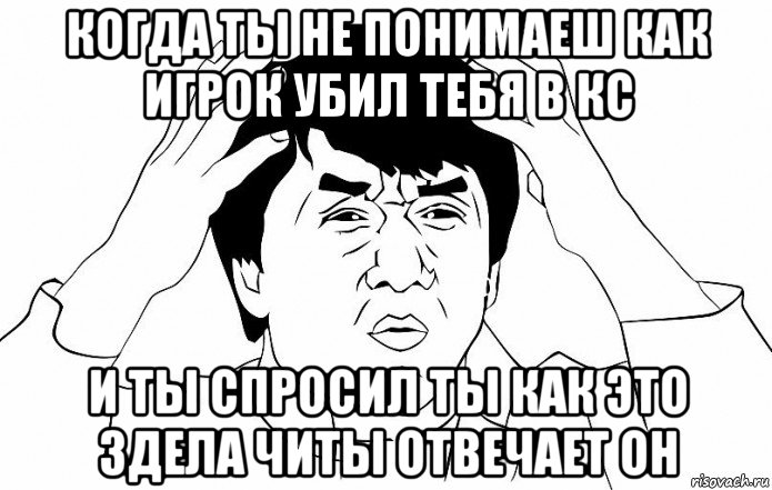 когда ты не понимаеш как игрок убил тебя в кс и ты спросил ты как это здела читы отвечает он, Мем ДЖЕКИ ЧАН