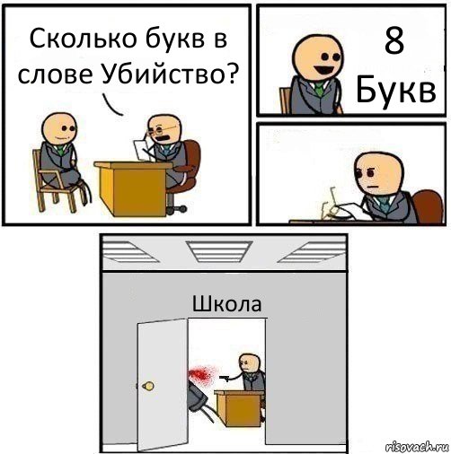 Сколько букв в слове Убийство? 8 Букв  Школа, Комикс   Не приняты