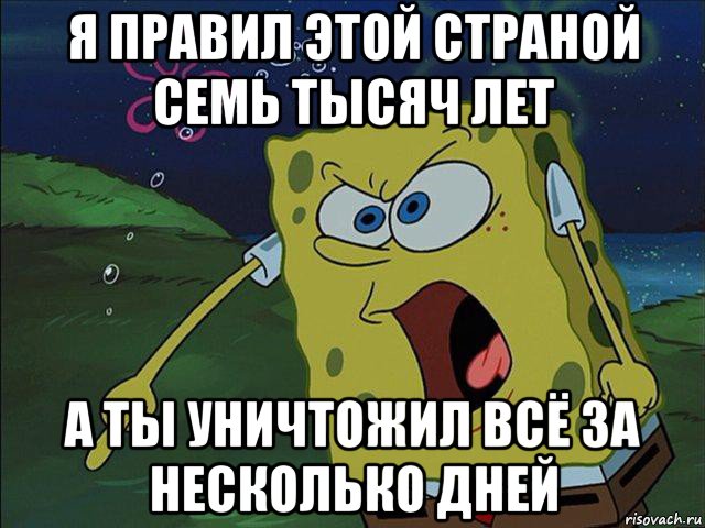 я правил этой страной семь тысяч лет а ты уничтожил всё за несколько дней, Мем Губка Боб орет