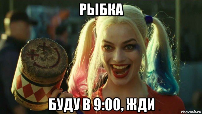 рыбка буду в 9:00, жди, Мем    Harley quinn