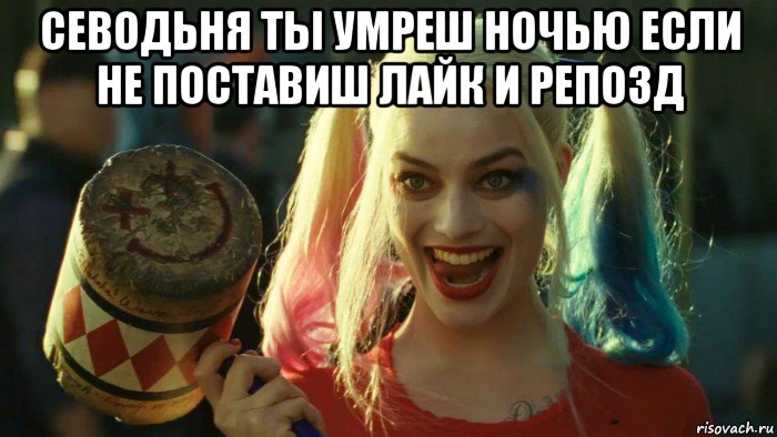 севодьня ты умреш ночью если не поставиш лайк и репозд , Мем    Harley quinn