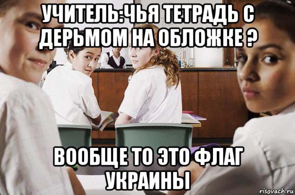 учитель:чья тетрадь с дерьмом на обложке ? вообще то это флаг украины, Мем В классе все смотрят на тебя