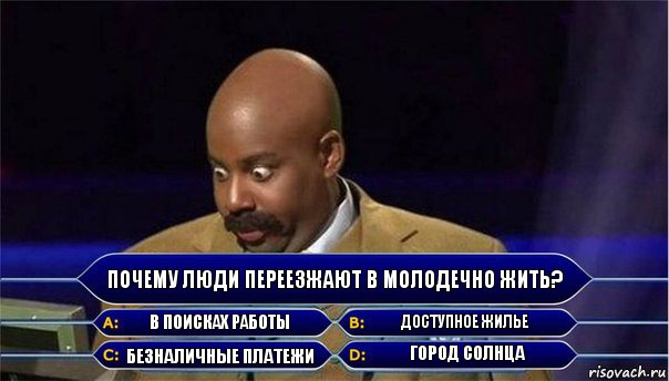 Почему люди переезжают в Молодечно жить? В поисках работы Доступное жилье Безналичные платежи Город солнца, Комикс      Кто хочет стать миллионером