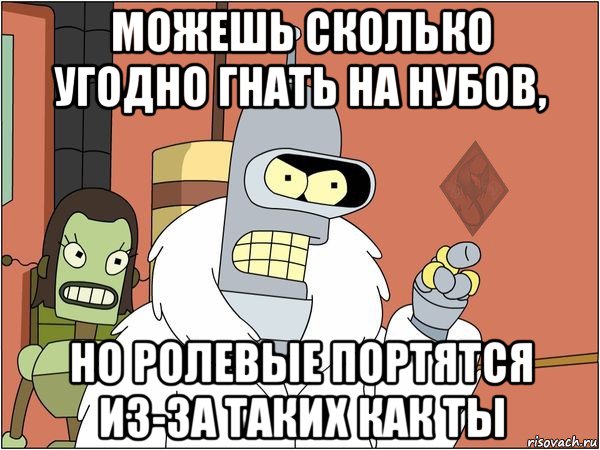 можешь сколько угодно гнать на нубов, но ролевые портятся из-за таких как ты, Мем ОР Бендер