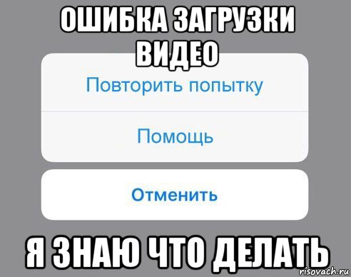 ошибка загрузки видео я знаю что делать, Мем Отменить Помощь Повторить попытку