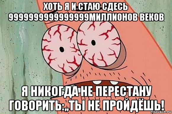 хоть я и стаю сдесь 9999999999999999миллионов веков я никогда не перестану говорить:,,ты не пройдёшь!