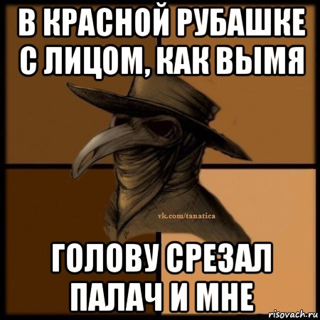 в красной рубашке с лицом, как вымя голову срезал палач и мне, Мем Plague doctor