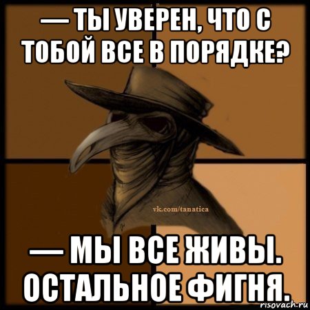 — ты уверен, что с тобой все в порядке? — мы все живы. остальное фигня., Мем Plague doctor