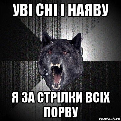 уві сні і наяву я за стрілки всіх порву, Мем Сумасшедший волк