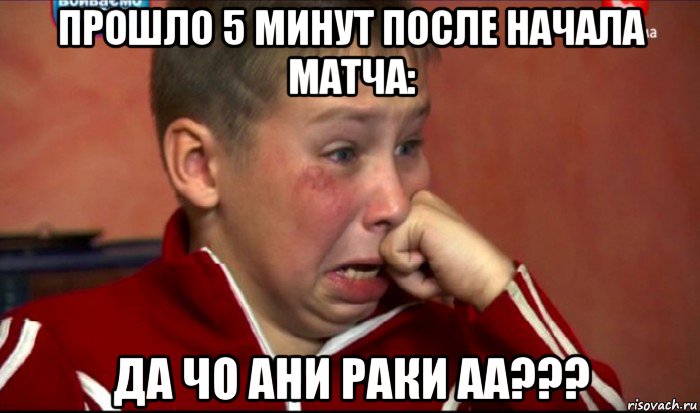 прошло 5 минут после начала матча: да чо ани раки аа???, Мем  Сашок Фокин