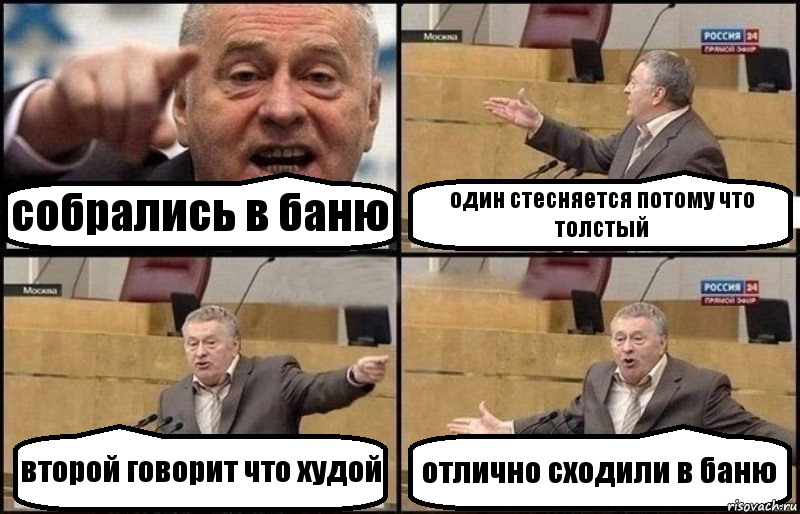 собрались в баню один стесняется потому что толстый второй говорит что худой отлично сходили в баню, Комикс Жириновский