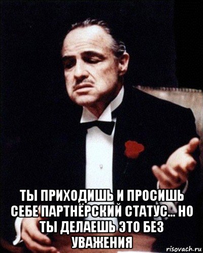  ты приходишь и просишь себе партнёрский статус... но ты делаешь это без уважения