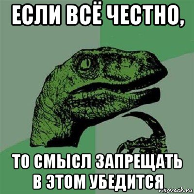 если всё честно, то смысл запрещать в этом убедится, Мем Филосораптор