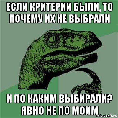 если критерии были, то почему их не выбрали и по каким выбирали? явно не по моим, Мем Филосораптор