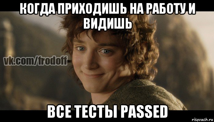 когда приходишь на работу и видишь все тесты passed, Мем  Фродо