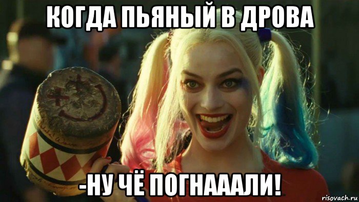 когда пьяный в дрова -ну чё погнааали!, Мем    Harley quinn