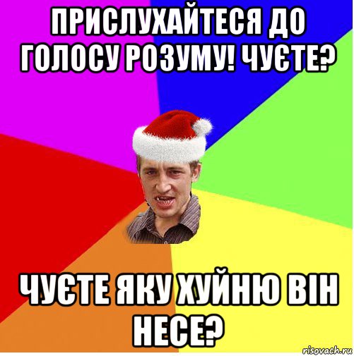 прислухайтеся до голосу розуму! чуєте? чуєте яку хуйню він несе?, Мем Новогодний паца