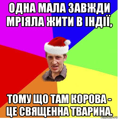 одна мала завжди мріяла жити в індії, тому що там корова - це священна тварина., Мем Новогодний паца