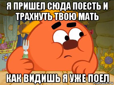 я пришел сюда поесть и трахнуть твою мать как видишь я уже поел