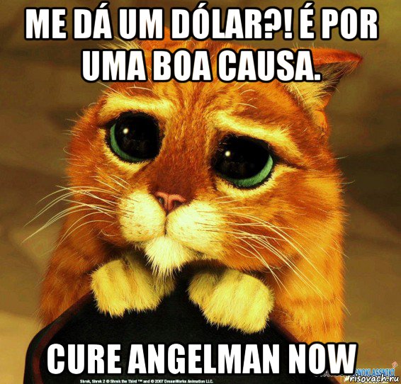 me dá um dólar?! é por uma boa causa. cure angelman now