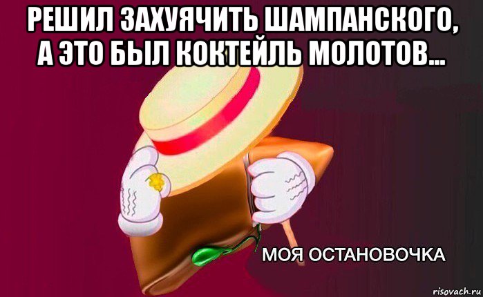 решил захуячить шампанского, а это был коктейль молотов... , Мем   Моя остановочка