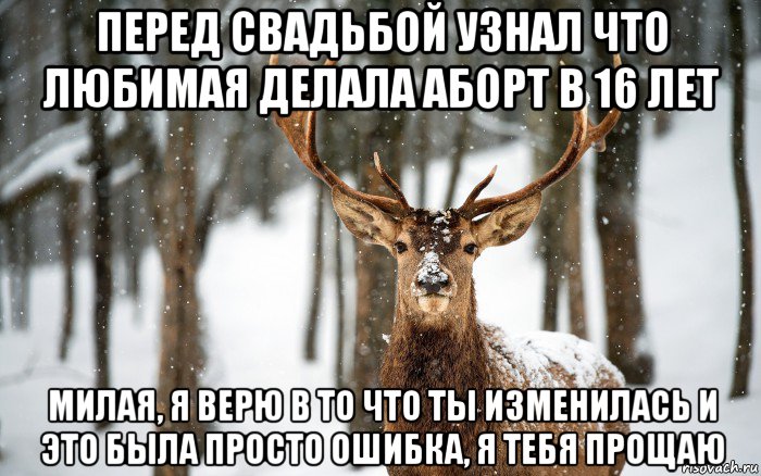 перед свадьбой узнал что любимая делала аборт в 16 лет милая, я верю в то что ты изменилась и это была просто ошибка, я тебя прощаю