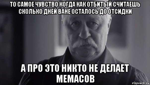 то самое чувство когда как отбитый считаешь сколько дней ване осталось до отсидки а про это никто не делает мемасов