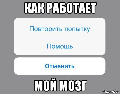 как работает мой мозг, Мем Отменить Помощь Повторить попытку