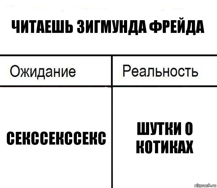 читаешь Зигмунда Фрейда секссекссекс шутки о котиках, Комикс  Ожидание - реальность