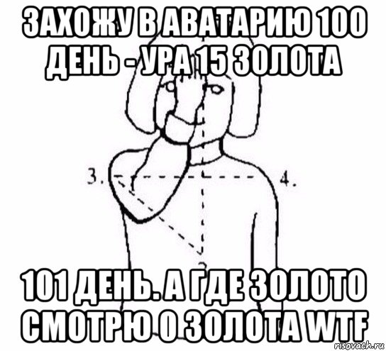 захожу в аватарию 100 день - ура 15 золота 101 день. а где золото смотрю 0 золота wtf, Мем  Перекреститься