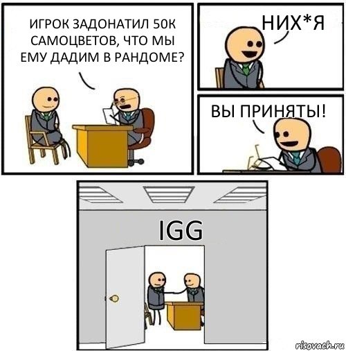 Игрок задонатил 50к самоцветов, что мы ему дадим в рандоме? НИХ*Я вы приняты! IGG, Комикс  Приняты