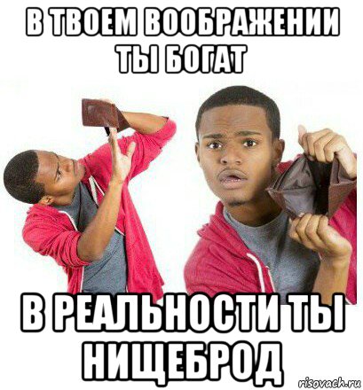 в твоем воображении ты богат в реальности ты нищеброд, Мем  Пустой кошелек