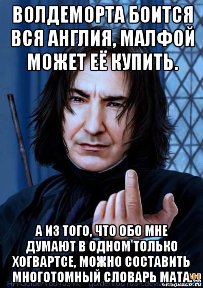 волдеморта боится вся англия, малфой может её купить. а из того, что обо мне думают в одном только хогвартсе, можно составить многотомный словарь мата., Мем Снейп подзывает пальцем