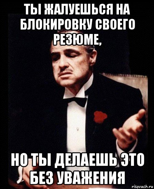 ты жалуешься на блокировку своего резюме, но ты делаешь это без уважения, Мем ты делаешь это без уважения