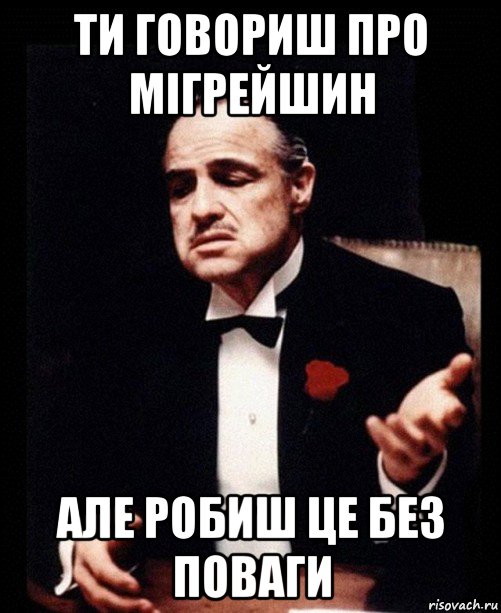 ти говориш про мігрейшин але робиш це без поваги, Мем ты делаешь это без уважения