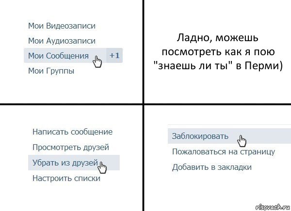 Ладно, можешь посмотреть как я пою "знаешь ли ты" в Перми), Комикс  Удалить из друзей