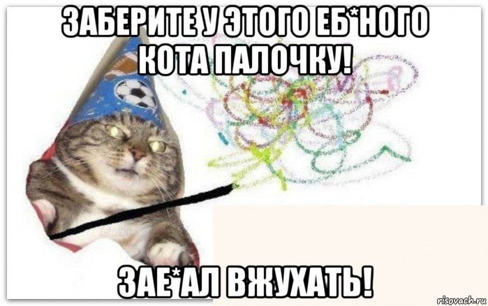 заберите у этого еб*ного кота палочку! зае*ал вжухать!