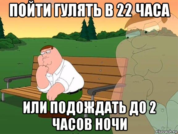 пойти гулять в 22 часа или подождать до 2 часов ночи, Мем Задумчивый Гриффин