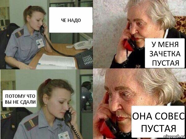 ЧЕ НАДО У МЕНЯ ЗАЧЕТКА ПУСТАЯ ПОТОМУ ЧТО ВЫ НЕ СДАЛИ ОНА СОВЕС ПУСТАЯ, Комикс  Бдительная бабуся