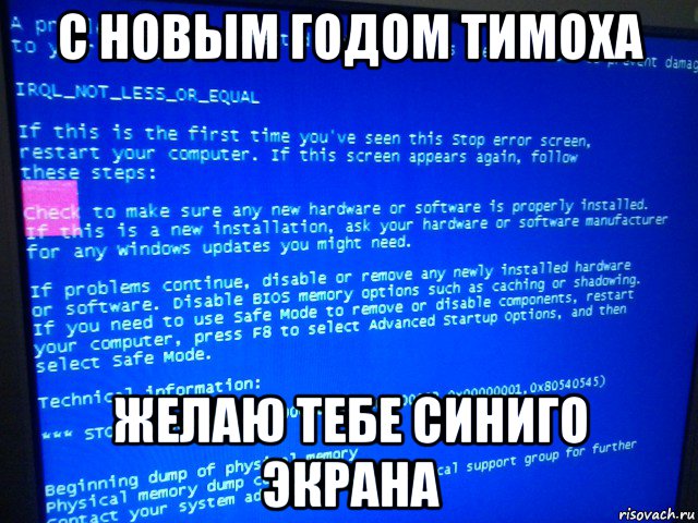 с новым годом тимоха желаю тебе синиго экрана, Мем BSOD