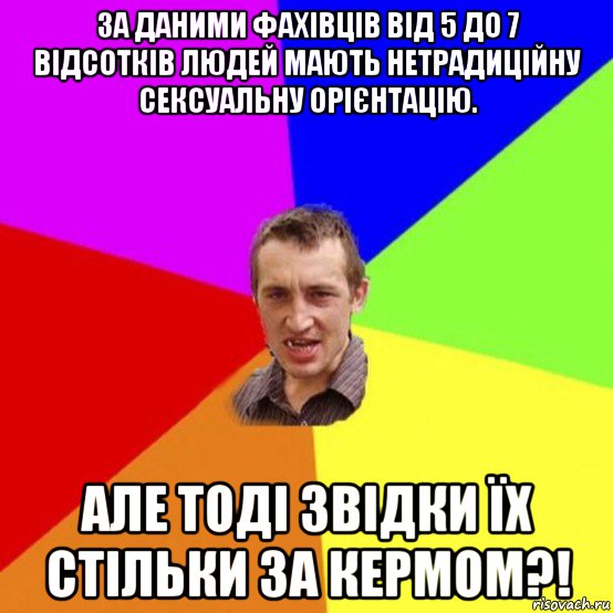 за даними фахівців від 5 до 7 відсотків людей мають нетрадиційну сексуальну орієнтацію. але тоді звідки їх стільки за кермом?!