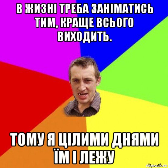 в жизні треба заніматись тим, краще всього виходить. тому я цілими днями їм і лежу