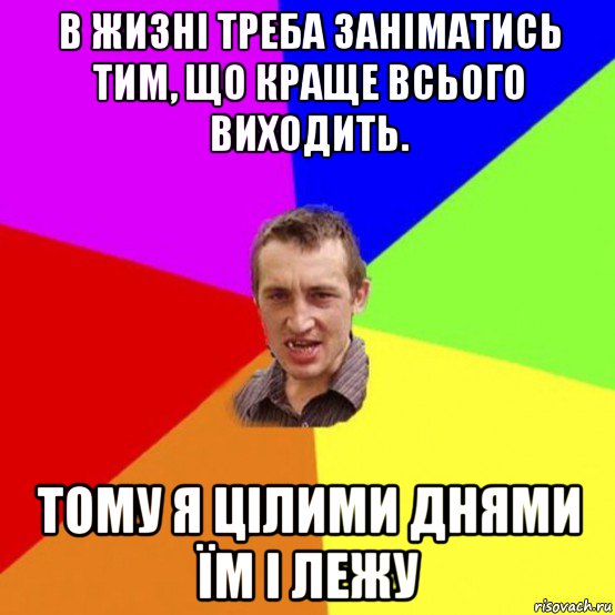 в жизні треба заніматись тим, що краще всього виходить. тому я цілими днями їм і лежу