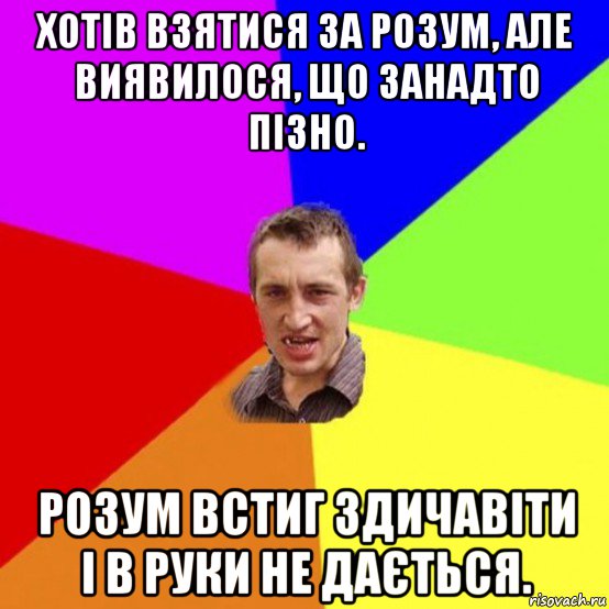 хотів взятися за розум, але виявилося, що занадто пізно. розум встиг здичавіти і в руки не дається.