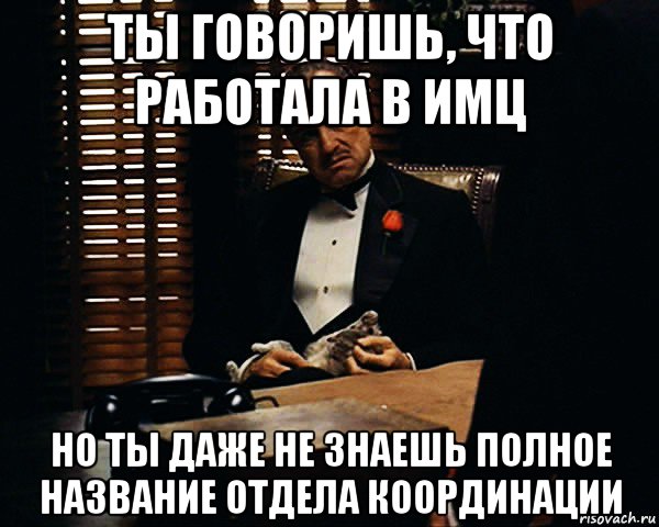 ты говоришь, что работала в имц но ты даже не знаешь полное название отдела координации, Мем Дон Вито Корлеоне