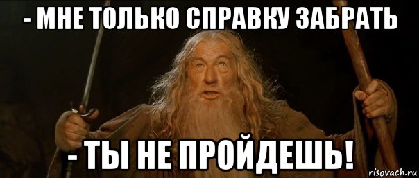 - мне только справку забрать - ты не пройдешь!, Мем Гендальф (Ты не пройдешь)