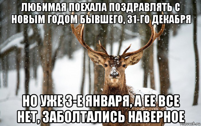 любимая поехала поздравлять с новым годом бывшего, 31-го декабря но уже 3-е января, а ее все нет, заболтались наверное