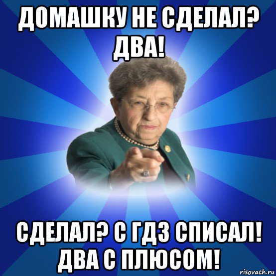 домашку не сделал? два! сделал? с гдз списал! два с плюсом!, Мем Наталья Ивановна